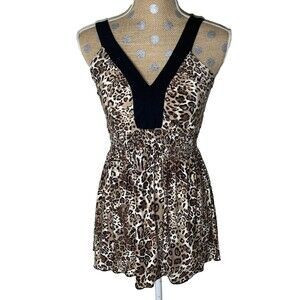 VTG 90s Y2K Leopard Print Babydoll Top Jersey Shore Mcbling Medium Mob Wife
